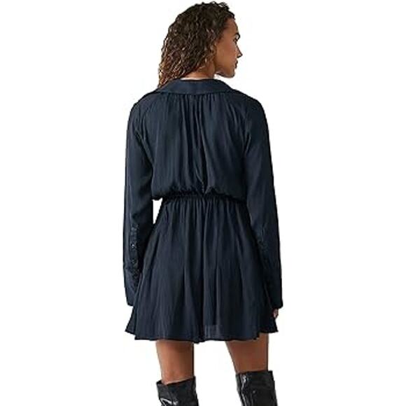 Free People Everly Shirtdress – Pinstripe Silk-Blend, Flounced Hem, Size S - Picture 3 of 5